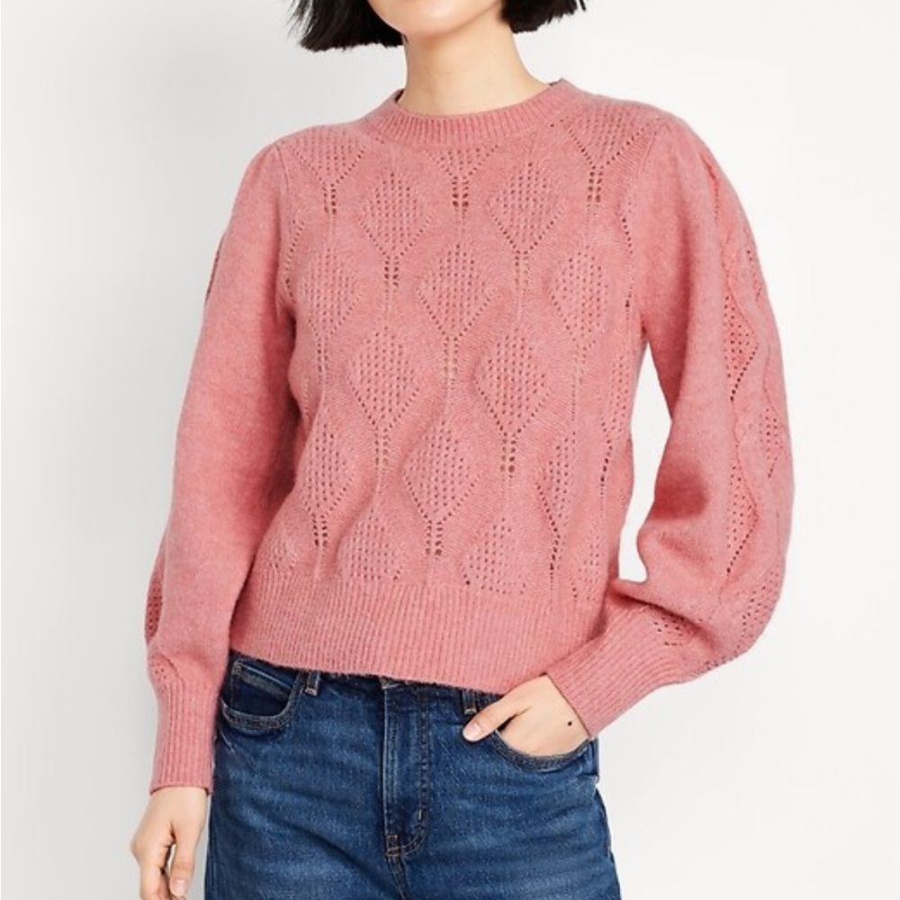 Old Navy Cozy Pointelle Pullover Sweater Size Large Coral Pink Feminine